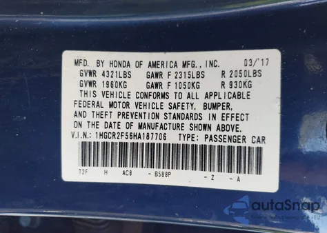 2017 Honda Accord Sport z USA, uszkodzony, nr VIN 1HGCR2F56HA187706